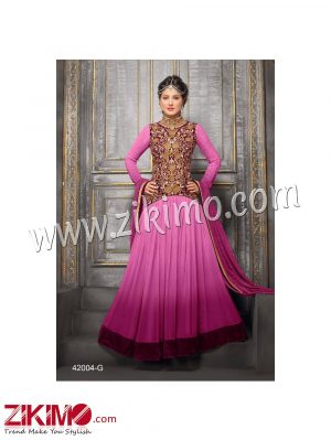 Zikimo Heenaz42004G Pink and Golden Anarkali Party Wear Suit with Chiffon Dupatta