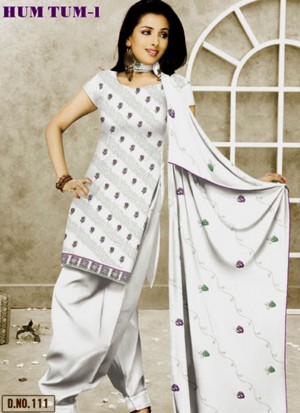 White and Purple111 Karachi Cotton Un-stitched Dress Material At Zikimo