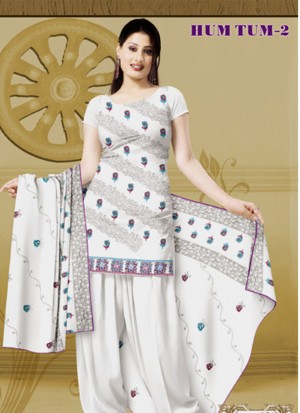 Ivory and Purple 502 Karachi Cotton Un-stitched Dress Material At Zikimo