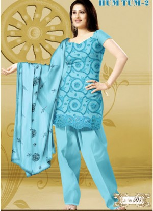 SkyBlue and DarkSkyBlue 504 Karachi Cotton Un-stitched Dress Material At Zikimo