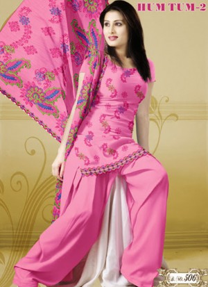Hot Pink 506 Karachi Cotton Un-stitched Dress Material At Zikimo