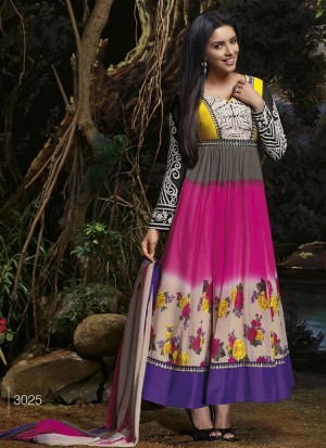 Asin Yellow and Multicolor 3025 Party Wear Georgette Aanarkali Suit at Zikimo