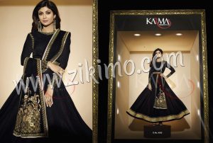 Karma 4505 Designer Party Wear Shilpa Shetty Black Jacqaurd Embroidered Anarkali Suit at Zikimo