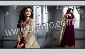 Designer Maskeen Purple Embroidered Jacket Velvet 2602 Suit at Zikimo