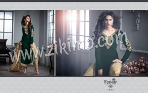 Designer Embroidered 2604 Maskeen Green Velvet Churidar Suit at Zikimo