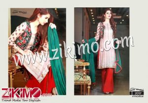 Zikimo Motiz2017 White and Red Georgette Semi-stitched Party Wear Salwar Suit