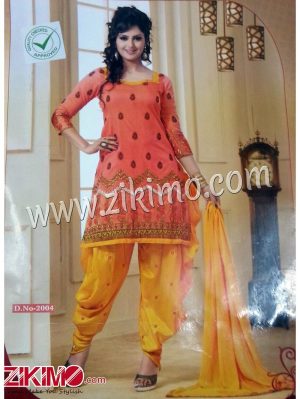 Zikimo 2004 Orange and Yellow Daily Wear Un-stitched Daily Wear Patiyala Suit