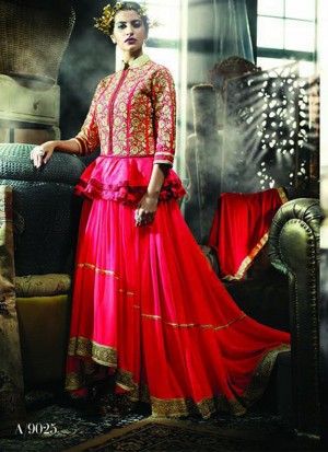 Rama Red A9025 Heavy Embroidered Wedding Gown With Chiffon Dupatta at Zikimo