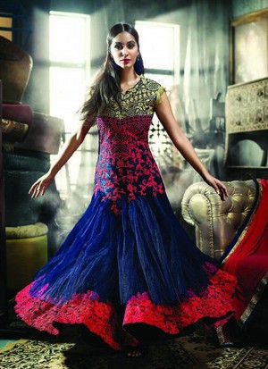 Rama Red Blue A9031 Embroidery Work Anarkali Suit At Zikimo