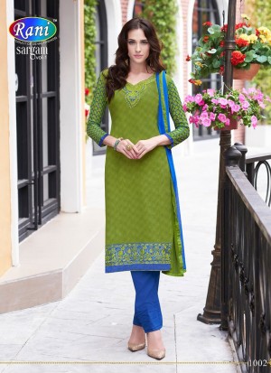 OliveGreen and Royal Blue 1002 Daily Wear Un-stitched Cotton Straight Suit at zikimo