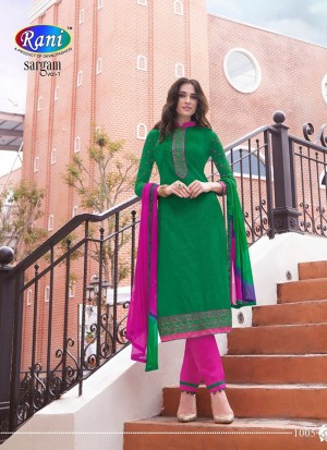 Green and Magenta1005 Daily Wear Un-stitched Cotton Straight Suit at Zikimo