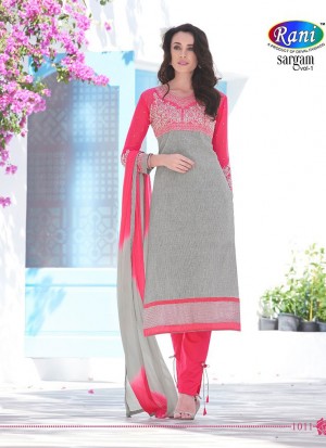 Gray and Pink 1011 Daily Wear Un-stitched Cotton Straight Suit at zikimo