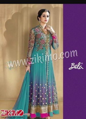 Zikimo Bela Blue Embroidered Party Wear Suit