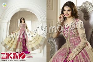 Zikimo Prachi Desai Magenta Biege Color Flared Anarkali Suit