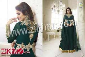 Zikimo Prachi Desai Grass Green Color Flared Anarkali Suit