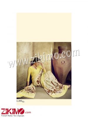 Zikimo Zara8005 LightYellow and Ivory Daily Wear Designer Chiffon Saree