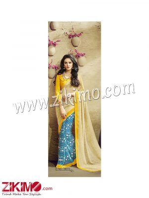 Zikimo Zara8018 Yellow and Multicolor Daily Wear Designer Chiffon Saree