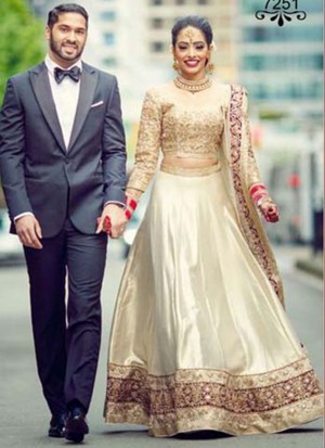 Bridal Wedding Wear Pure Satin Banglori silk With Heavy Embroidery Lehenga choli 7251 at ZIkimo