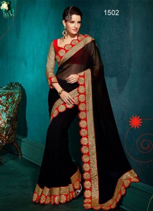 Gorgeous Black1502 Floral Georgette Party Wear Bollywood Saree at Zikimo