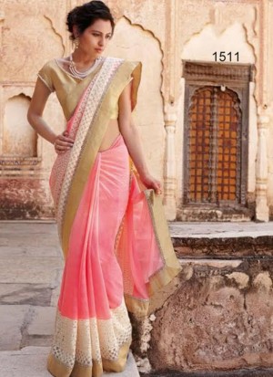 Gloryfying Peach Apple Color 1511 Georgette Bridal Party Wear Bollywwod Saree at Zikimo