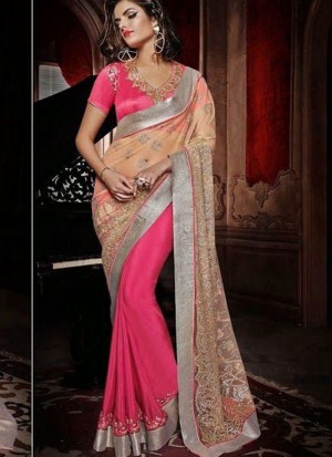 Pink Chinon Net1524 Bollywood Party Wear Saree at Zikimo