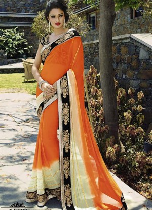 Orange Georegtte 1539 Embroidered Bollywood Party Wear Indian Saree at Zikimo