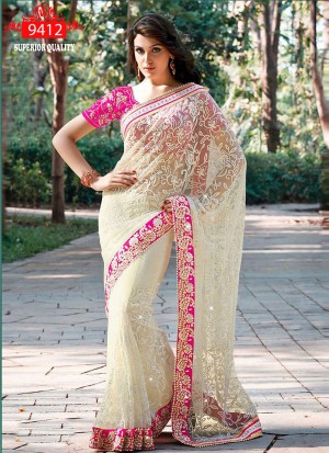Enthralling 9412 Off White Party Wear Bollywood Saree at Zikimo