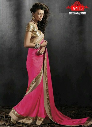 Pretty Pink 9415 Party Wear Bollywood Jaqaurd Saree at Zikimo