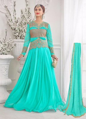 Beautiful Aqua Green 08 Korean Lycra Wedding Wear Designer Gown At Zikimo