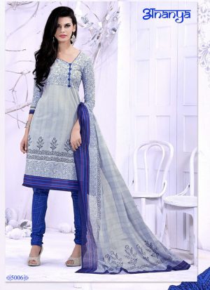 Lavish White and Navy Blue 5006 Printed Cotton Daily Wear  Salwar Kameez AT Zikimo