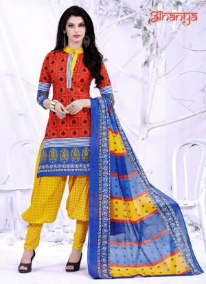 Majestic Printed Cotton Red and Yellow 5010 Daily Wear Salwar Kameez At Zikimo
