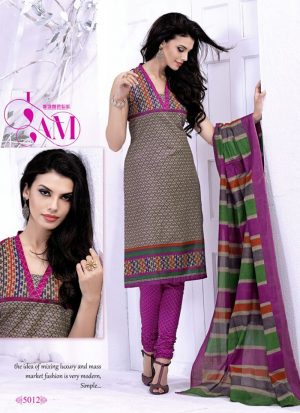 Deserving Multicolor and Dark Magenta Printed Cotton  5012 Daily Wear  Salwar Kameez At Zikimo