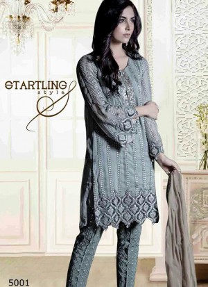 Awesome Cadet Gray 5001 Party Wear Pakistani Style Foux Georgette Pants/Plazo Suit At Zikimo