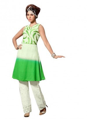 WHite With Green Designer Georgette Party Wear Kurti at Zikimo