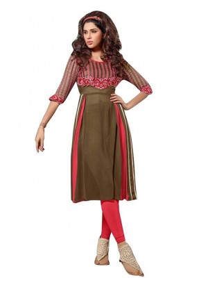 Pink With Light Brown Designer Georgette Party Wear Kurti at Zikimo