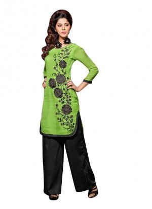 Green With Black Designer Georgette Party Wear Kurti at Zikimo