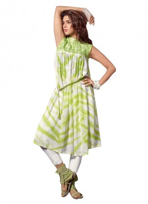 Green With White Designer Georgette Party Wear Kurti at Zikimo