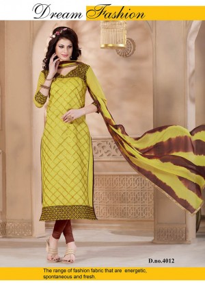 Best Ever Yellow and Brown 4012 Chanderi Daily Wear Straight Suit At Zikimo