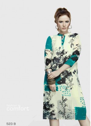 Awesome OffWhite and Multicolor Party Wear 523B Lemon Georgette Kurti At Zikimo
