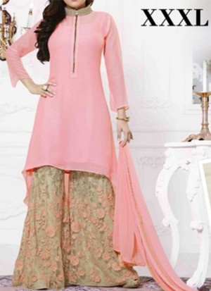 PINK GEORGETTE DESIGNER PARTY WEAR PLAZZO SUIT AT ZIKIMO