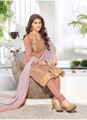 LightRed and Golden46 Embroidered Cotton Chanderi Daily Wear Suit At Zikimo