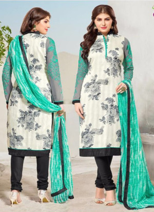Cream and Black51 Embroidered Cotton Chanderi Daily Wear Suit At Zikimo