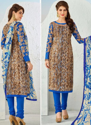 Multicolor and RoyalBlue60 Embroidered Cotton Chanderi Daily Wear Suit At Zikimo
