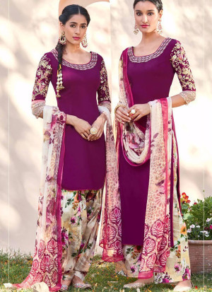 Patriarch and Multicolor6113 Embroidered Pure Cotton Satin Party Wear Designer Suit at Zikimo