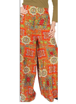 Orange and Multicolor6056C Printed Rayon Daily Wear Stiched Plazo at Zikimo