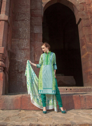 Pretty 0009Green and ParrotGreen Cambric Daily Wear Un-stitched Suit at Zikimo
