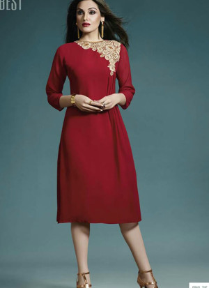 Red 33183 Embroidered Georgette Stitched Party Wear Kurti at Zikimo