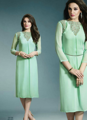 AquaMarin 33184 Embroidered Georgette Stitched Party Wear Kurti at Zikimo
