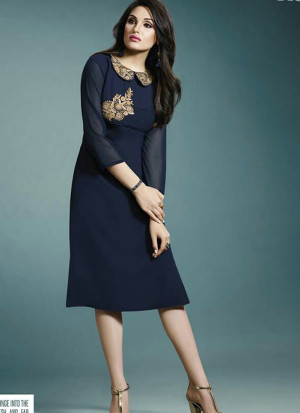 DarkBlue 33185 Embroidered Georgette Stitched Party Wear Kurti at Zikimo