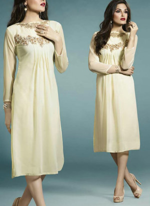 Ivory33190 Embroidered Georgette Stitched Party Wear Kurti at Zikimo